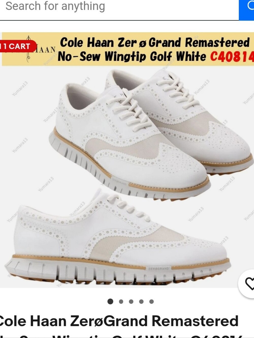 Cole Haan White and Beige Wingtip Golf Sneakers